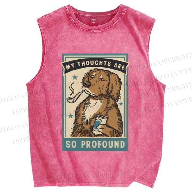 Unisex Dog Illustrated Printed Washed Tank Top
