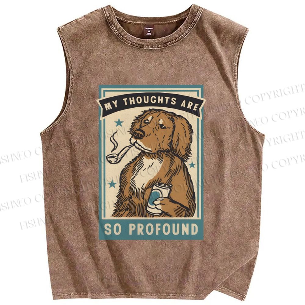 Unisex Dog Illustrated Printed Washed Tank Top