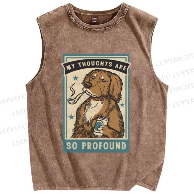 Unisex Dog Illustrated Printed Washed Tank Top