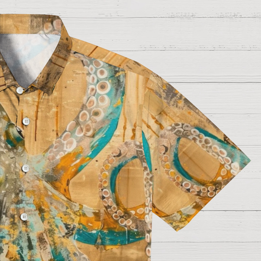 Vintage Octopus Pattern Art Print Casual 100% Cotton Shirt