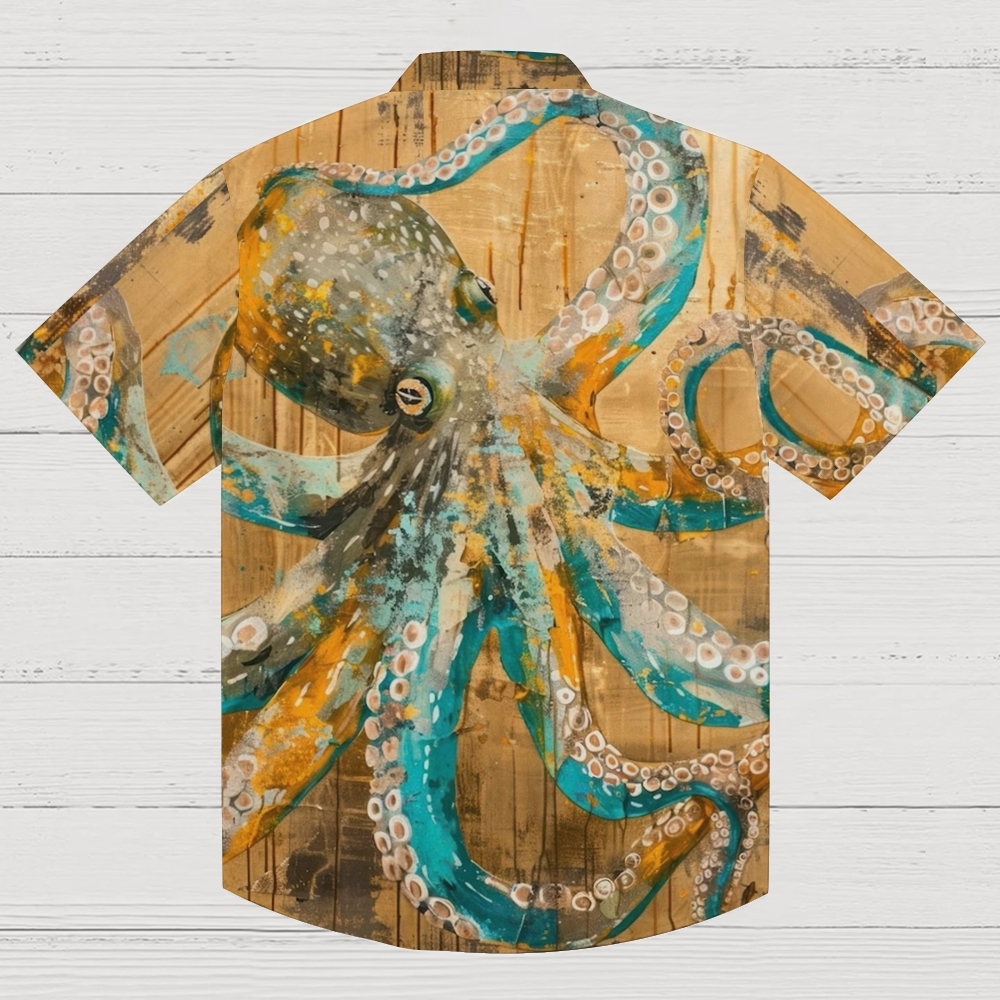 Vintage Octopus Pattern Art Print Casual 100% Cotton Shirt