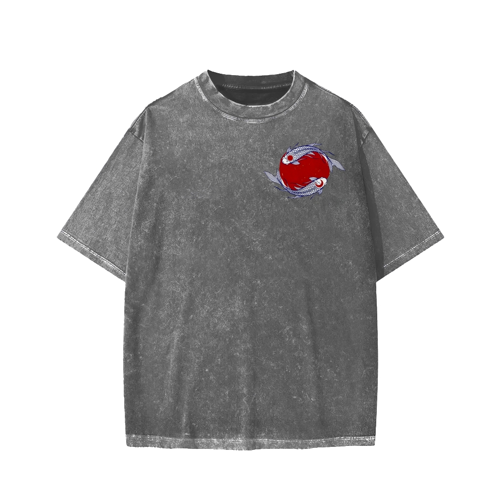Unisex The Great Wave off Kanagawa Front And Back Printed Washed Tee
