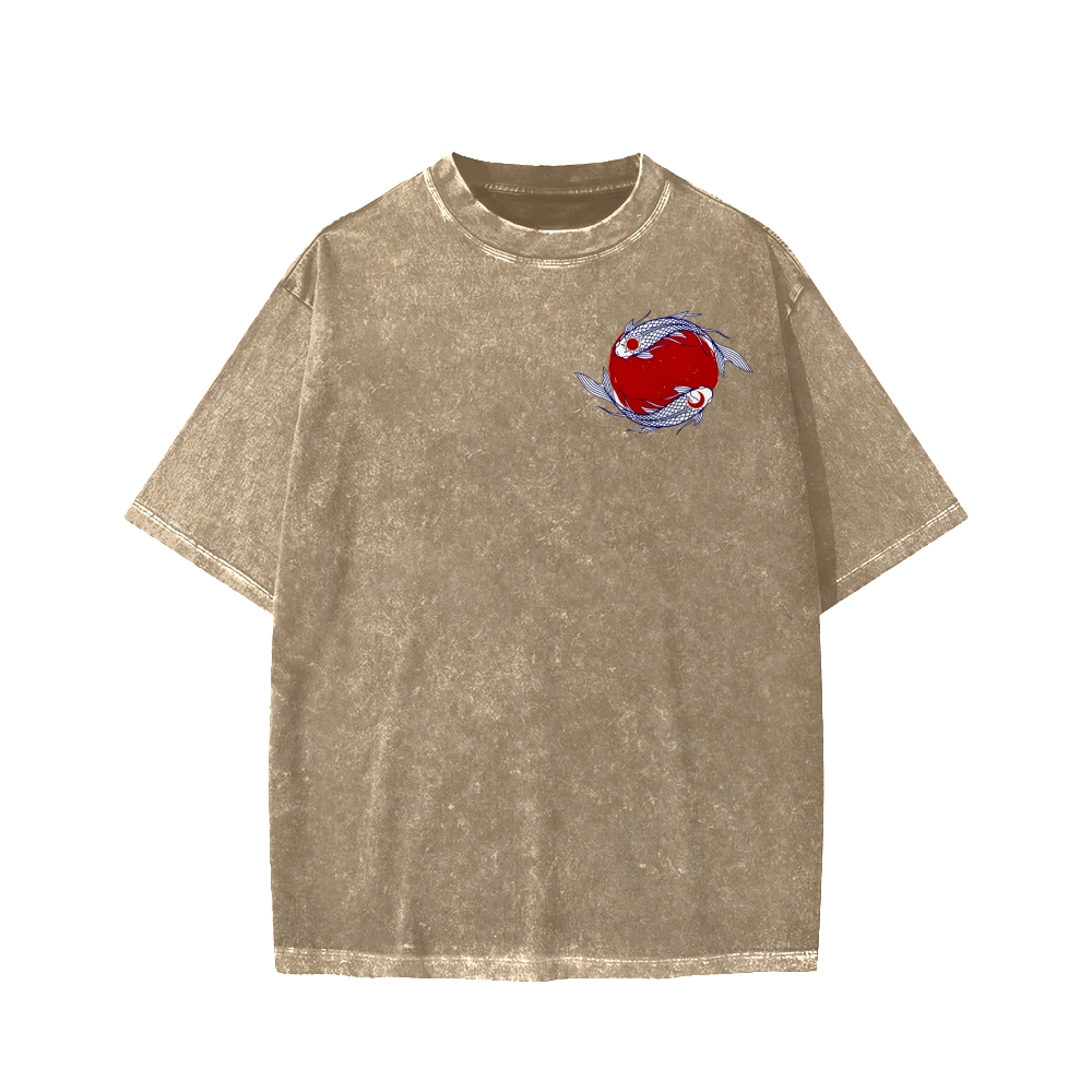 Unisex The Great Wave off Kanagawa Front And Back Printed Washed Tee