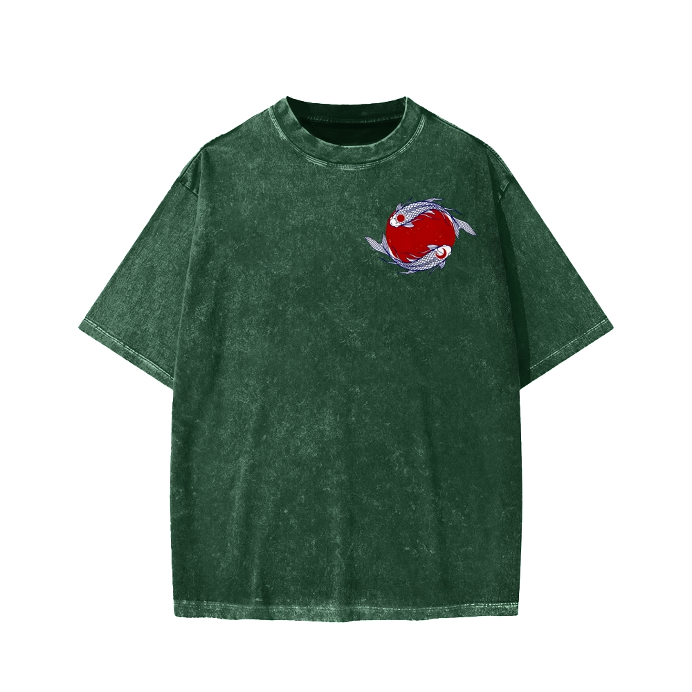 Unisex The Great Wave off Kanagawa Front And Back Printed Washed Tee