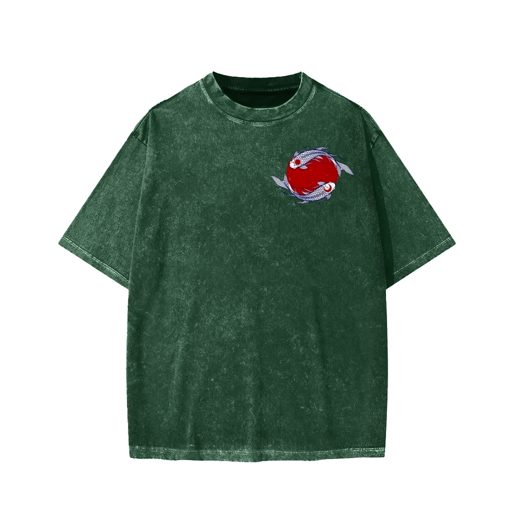 Unisex The Great Wave off Kanagawa Front And Back Printed Washed Tee