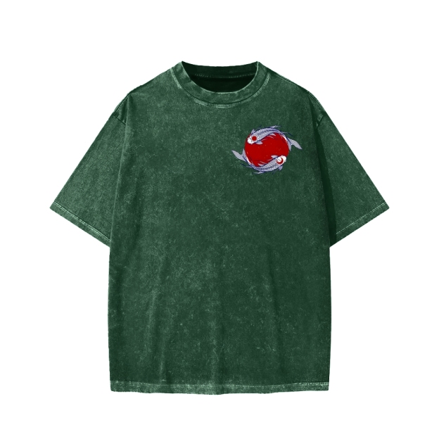 Unisex The Great Wave off Kanagawa Front And Back Printed Washed Tee