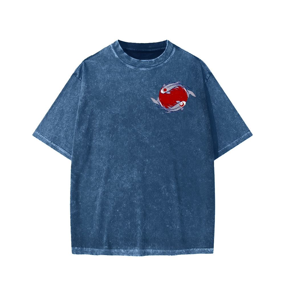 Unisex The Great Wave off Kanagawa Front And Back Printed Washed Tee