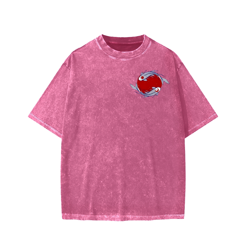 Unisex The Great Wave off Kanagawa Front And Back Printed Washed Tee