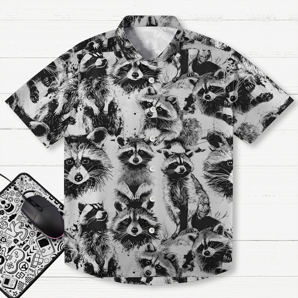 Playful Raccoon White Button-up Shirt