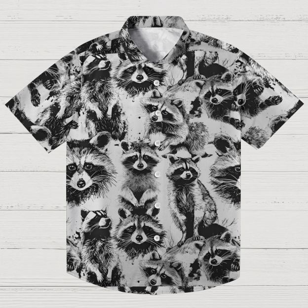 Playful Raccoon White Button-up Shirt