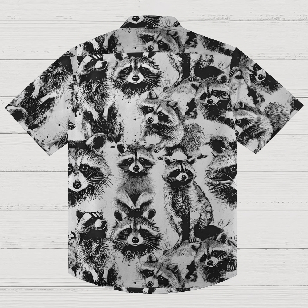 Playful Raccoon White Button-up Shirt