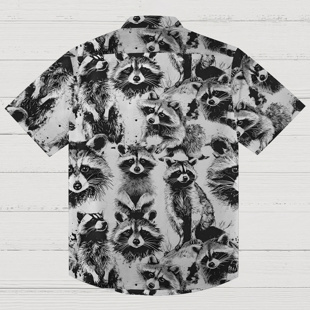 Playful Raccoon White Button-up Shirt