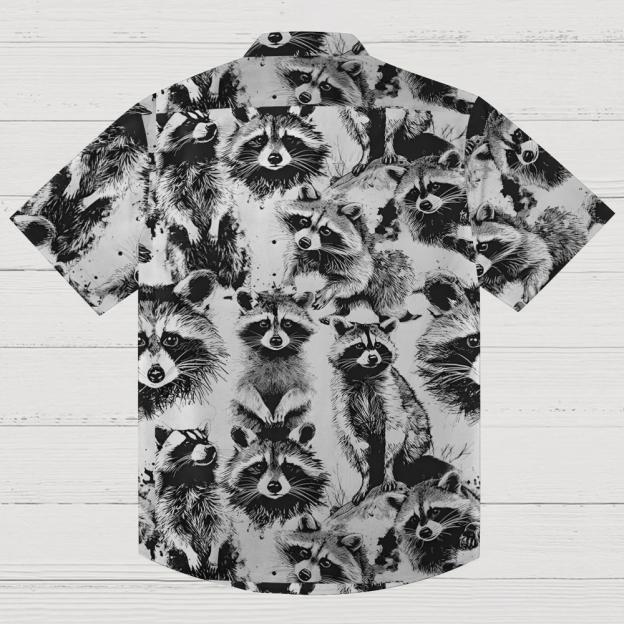 Playful Raccoon White Button-up Shirt