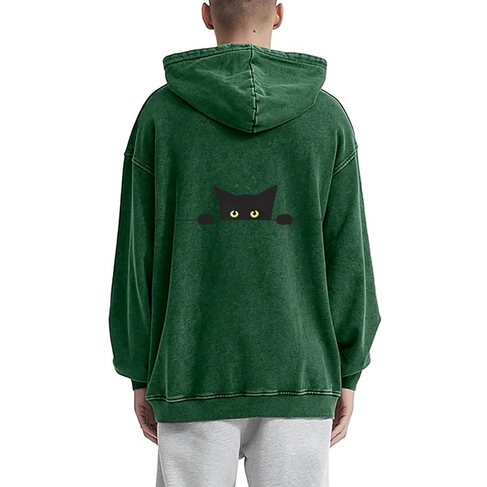 Cat Vintage Washed Cotton Back Art Hoodie