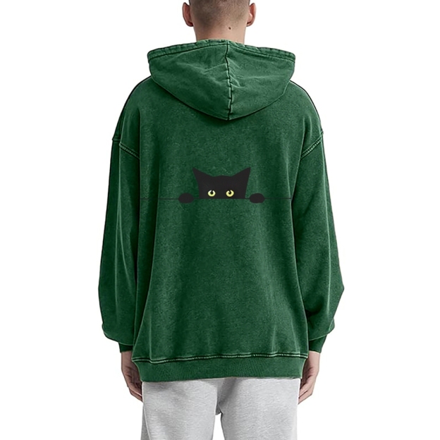 Cat Vintage Washed Cotton Back Art Hoodie