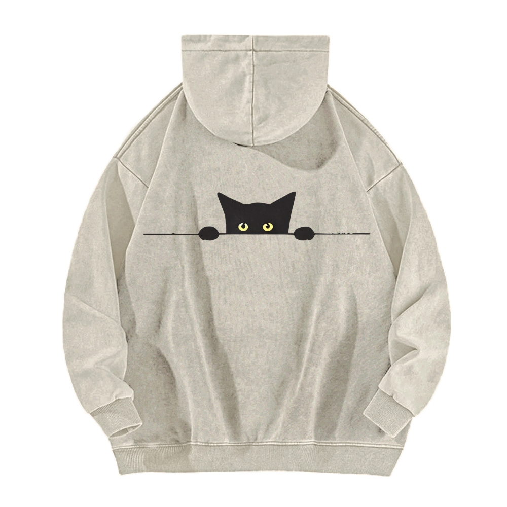 Cat Vintage Washed Cotton Back Art Hoodie
