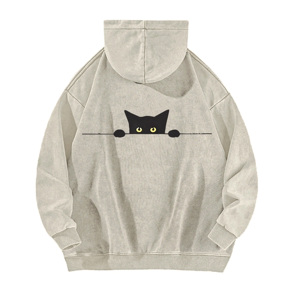 Cat Vintage Washed Cotton Back Art Hoodie