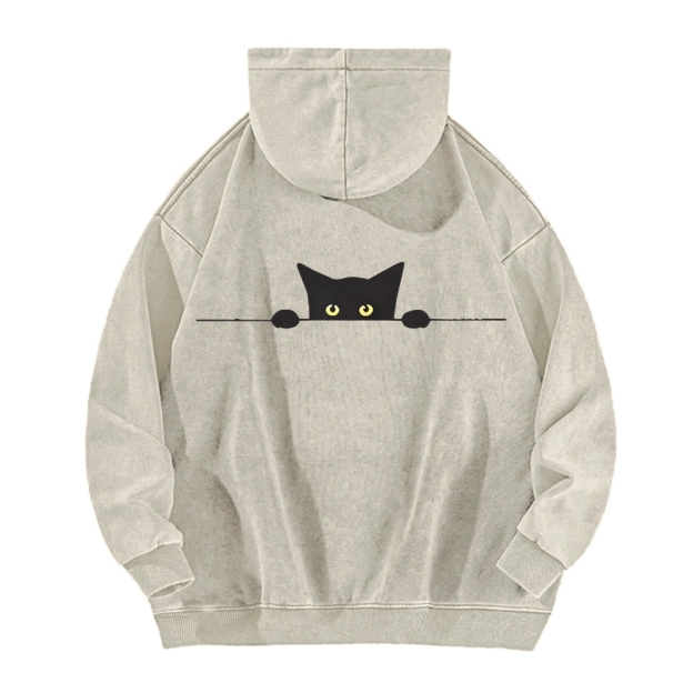 Cat Vintage Washed Cotton Back Art Hoodie