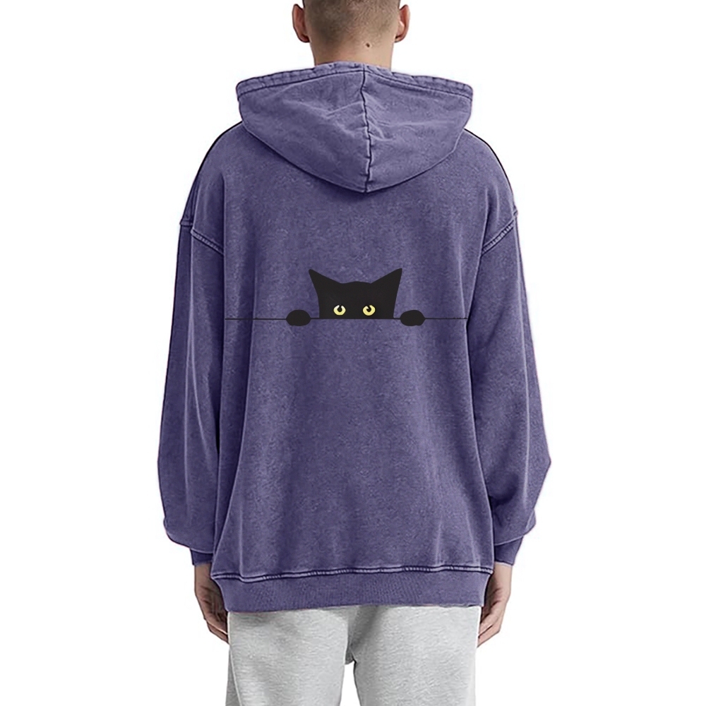 Cat Vintage Washed Cotton Back Art Hoodie