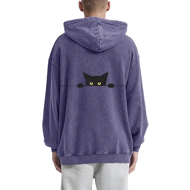 Cat Vintage Washed Cotton Back Art Hoodie