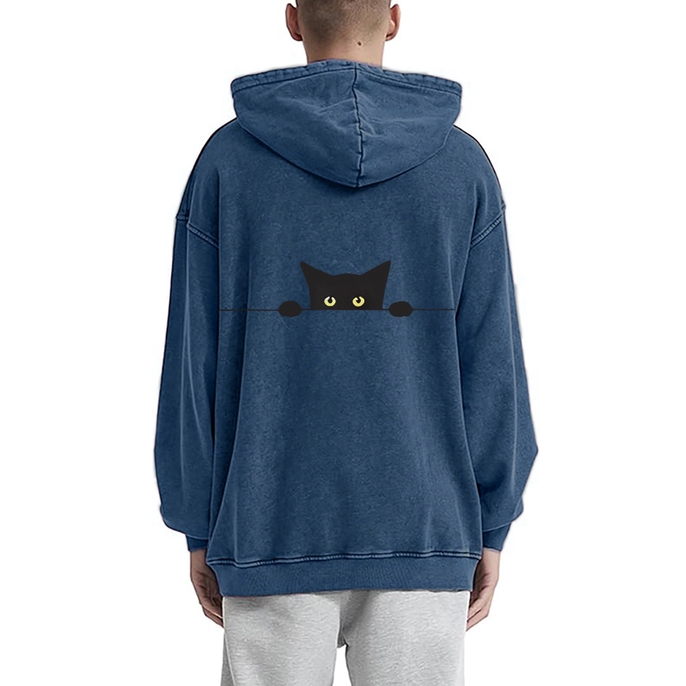 Cat Vintage Washed Cotton Back Art Hoodie