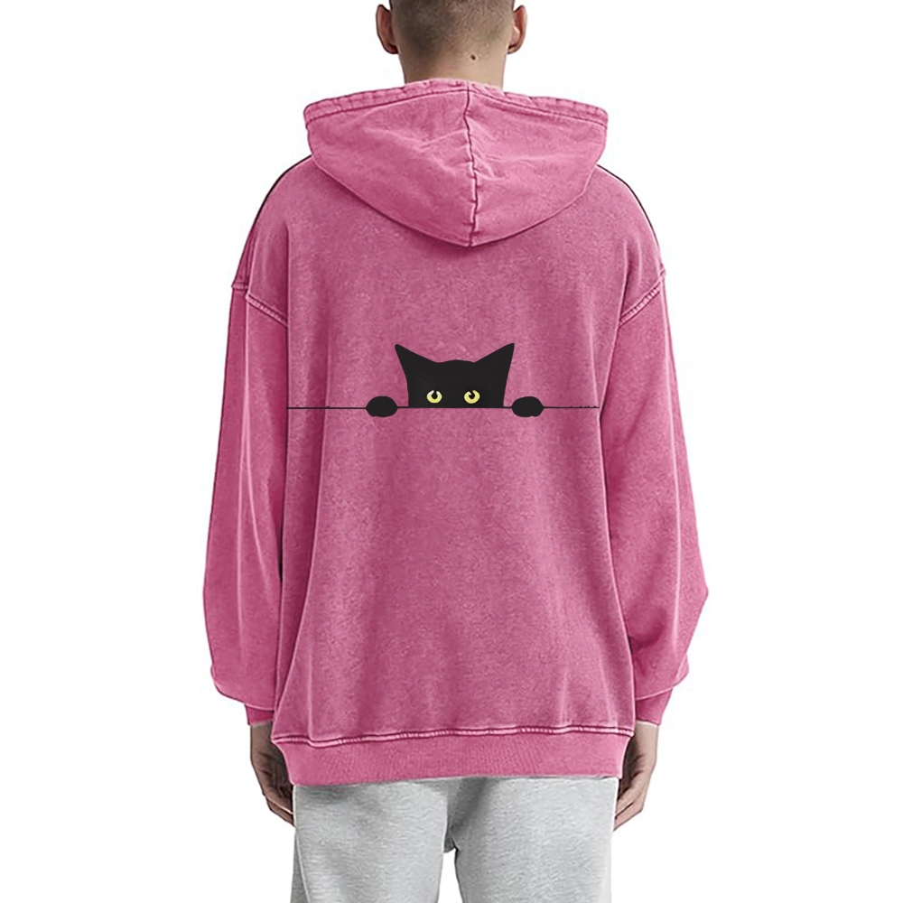 Cat Vintage Washed Cotton Back Art Hoodie
