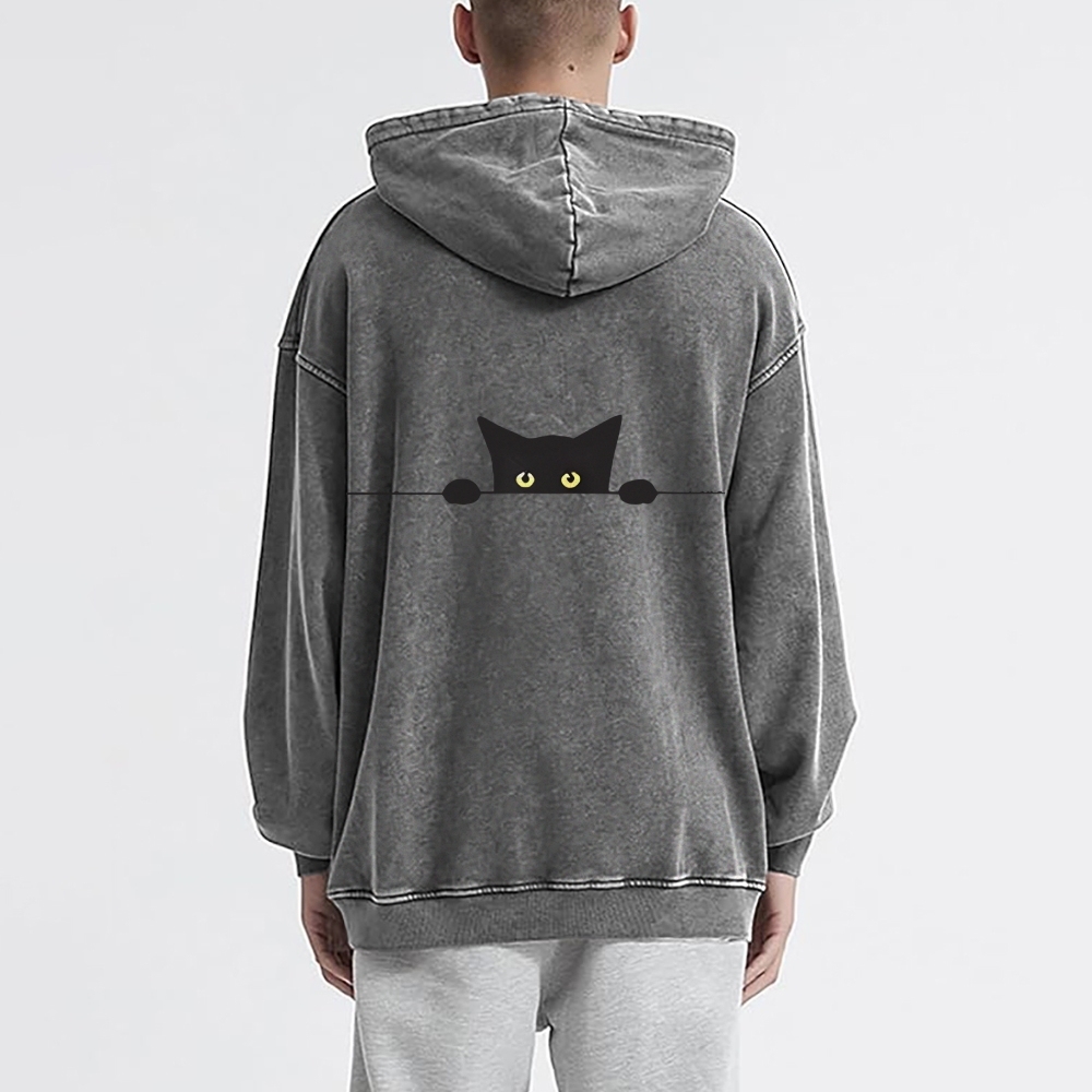 Cat Vintage Washed Cotton Back Art Hoodie