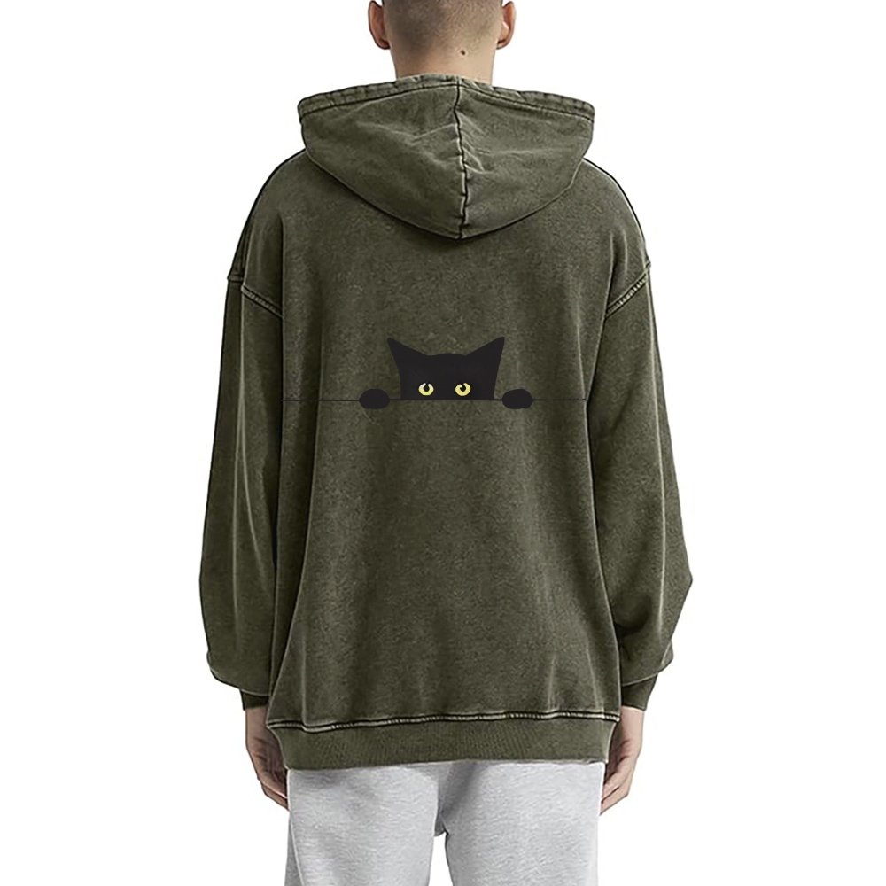 Cat Vintage Washed Cotton Back Art Hoodie