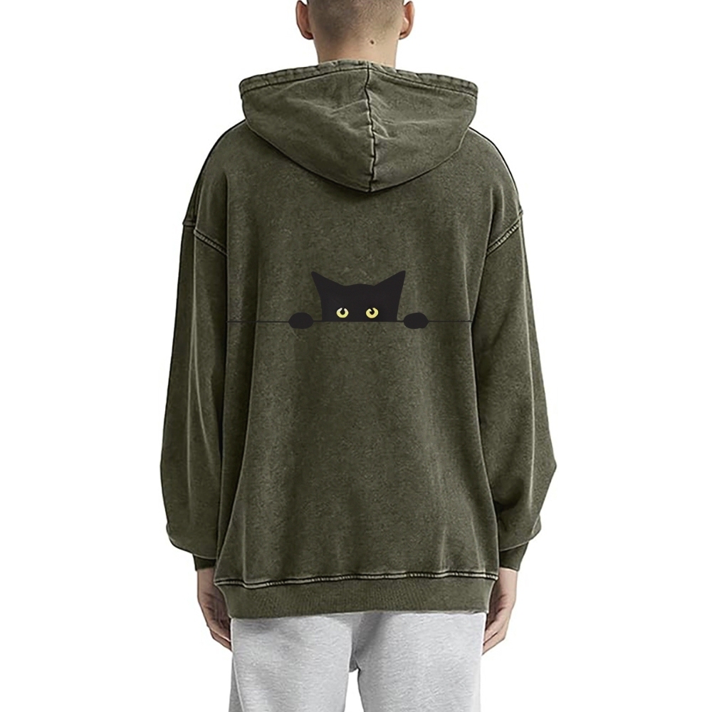 Cat Vintage Washed Cotton Back Art Hoodie