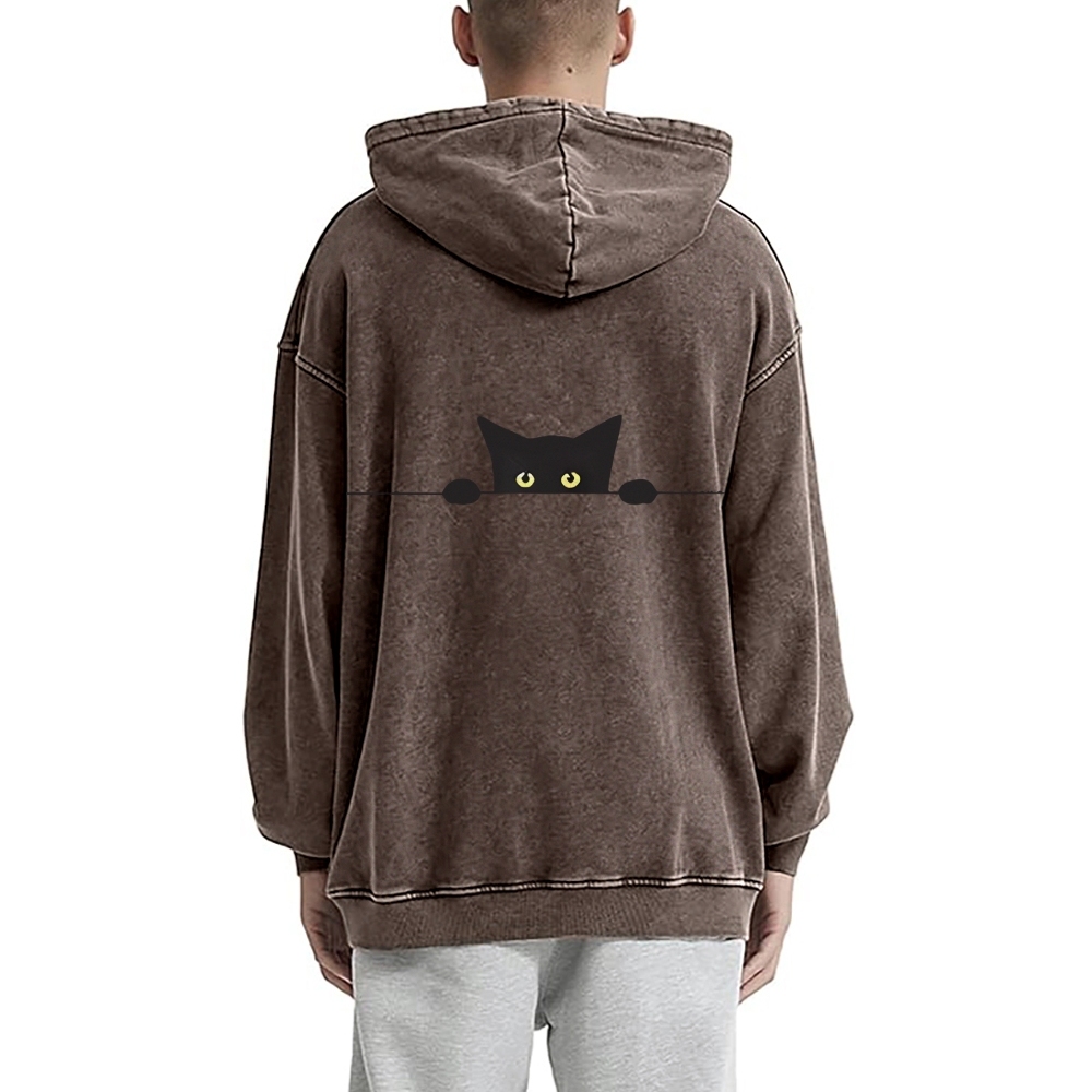 Cat Vintage Washed Cotton Back Art Hoodie