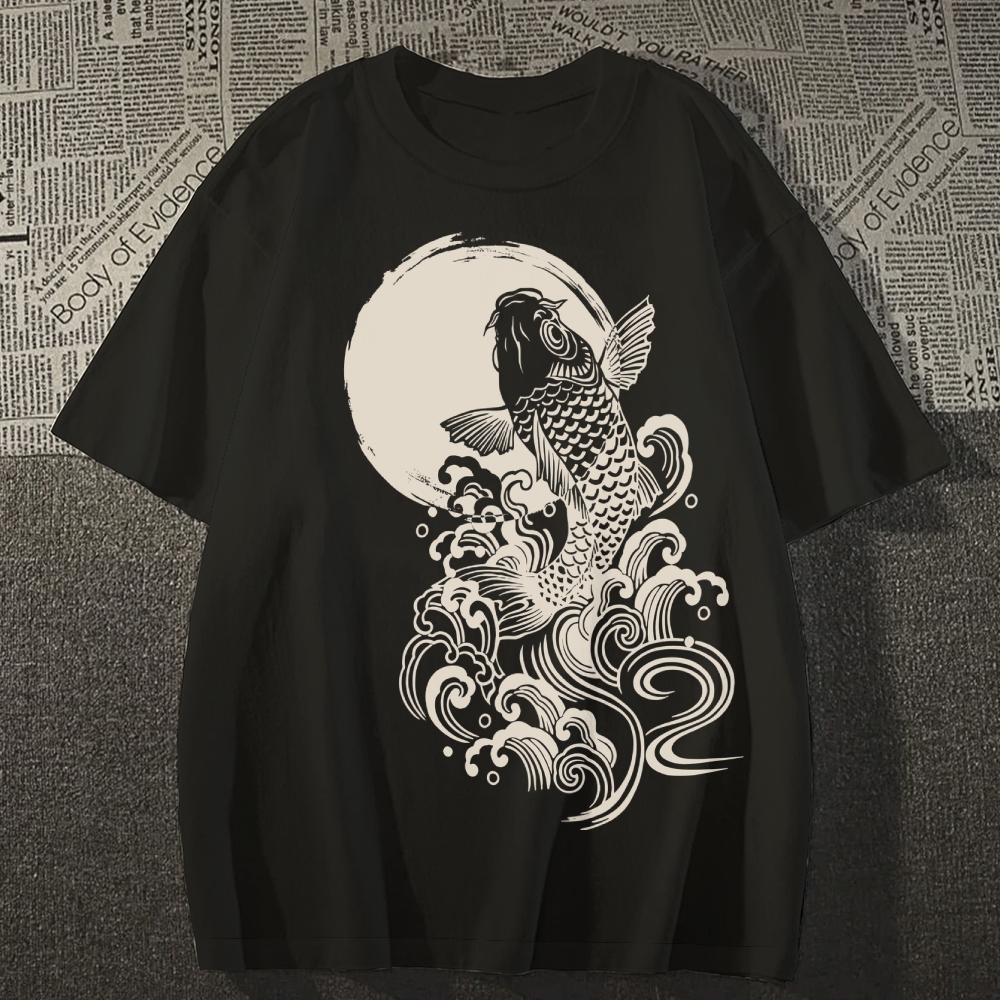 Carp Jump Sunrise Japanese Art Vintage T Shirt