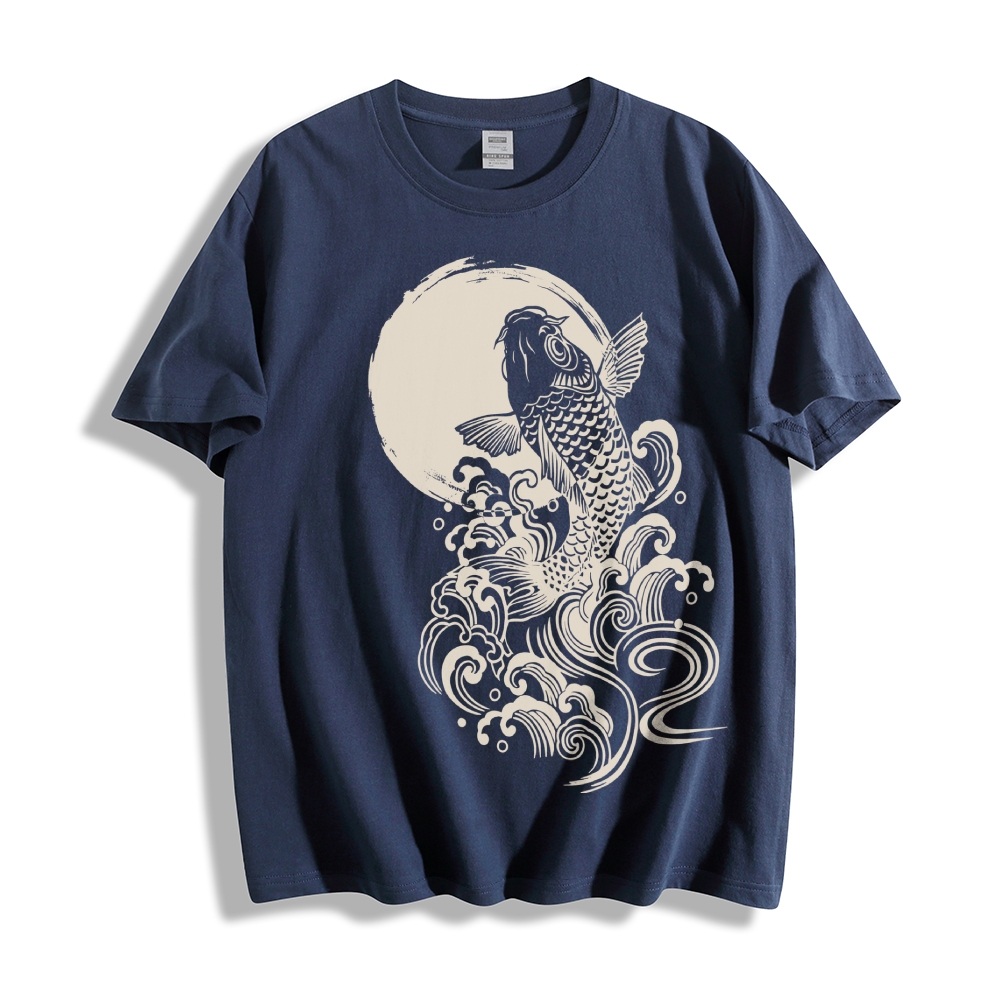 Carp Jump Sunrise Japanese Art Vintage T Shirt