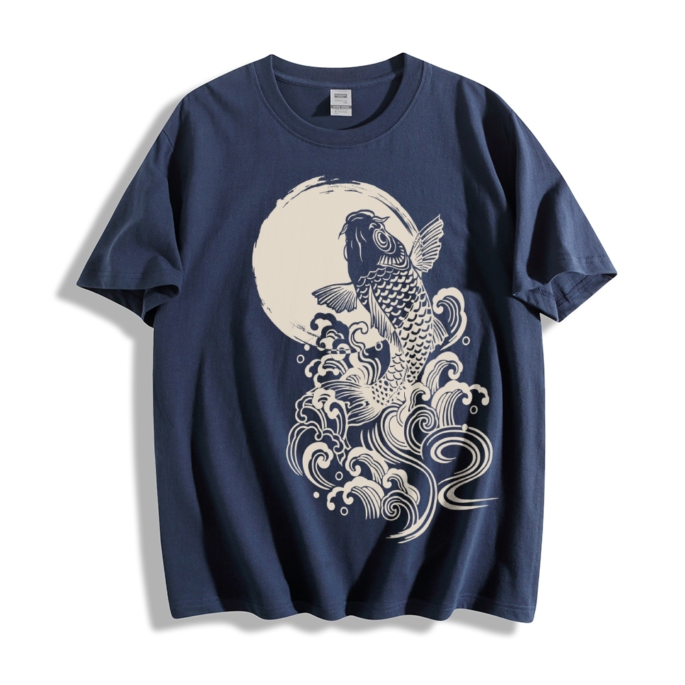 Carp Jump Sunrise Japanese Art Vintage T Shirt
