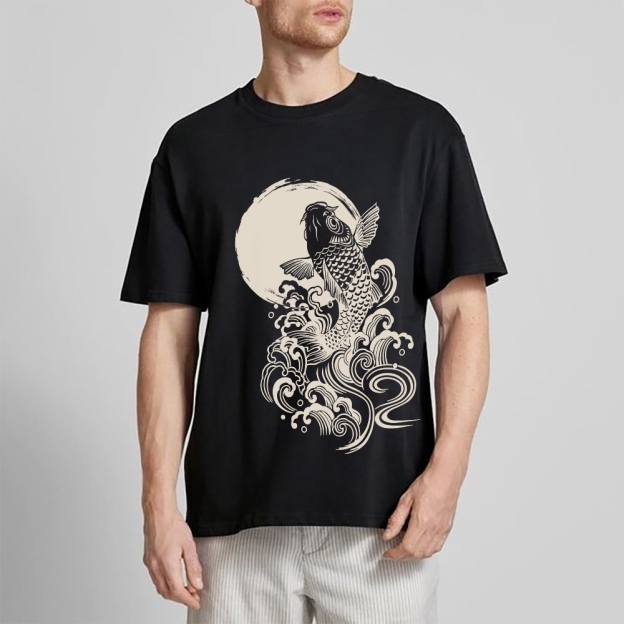 Carp Jump Sunrise Japanese Art Vintage T Shirt