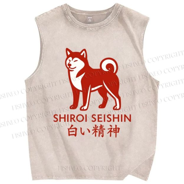 Unisex Shirol Seishin Dog Printed Washed Tank Top