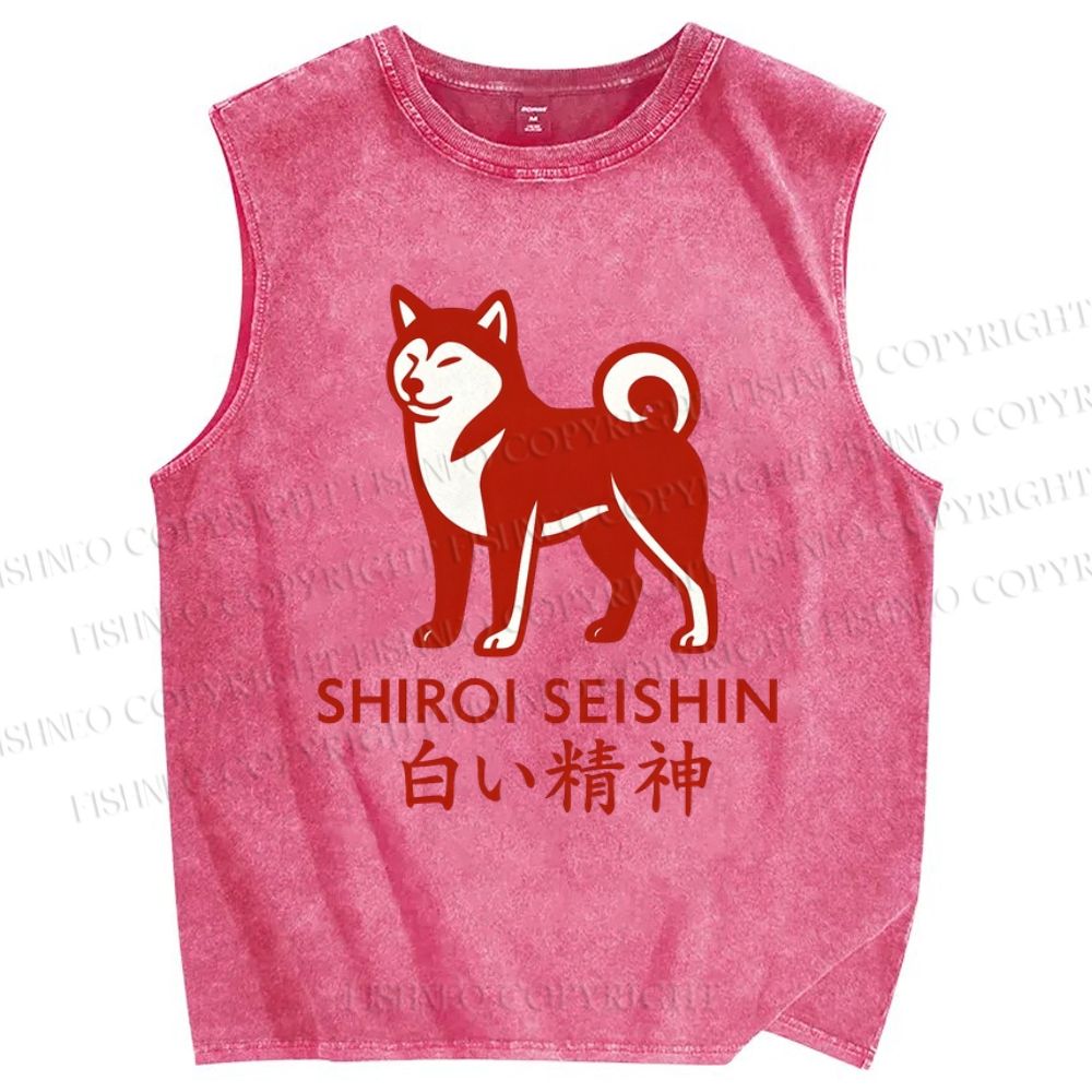 Unisex Shirol Seishin Dog Printed Washed Tank Top