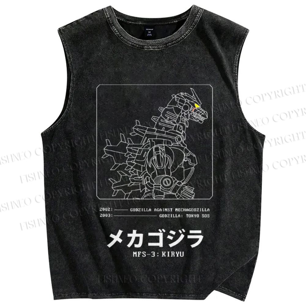 Unisex Godzilla Gundam Mechagodzilla Printed Washed Tank Top
