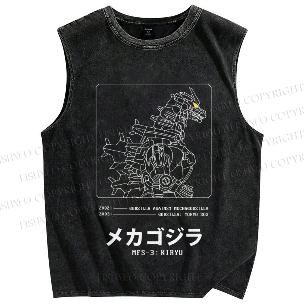 Unisex Godzilla Gundam Mechagodzilla Printed Washed Tank Top