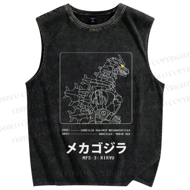 Unisex Godzilla Gundam Mechagodzilla Printed Washed Tank Top