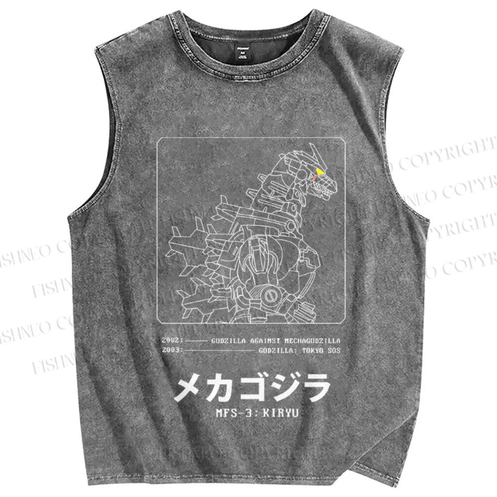 Unisex Godzilla Gundam Mechagodzilla Printed Washed Tank Top