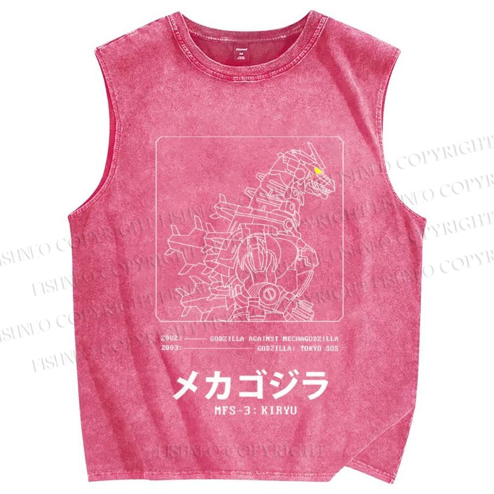 Unisex Godzilla Gundam Mechagodzilla Printed Washed Tank Top