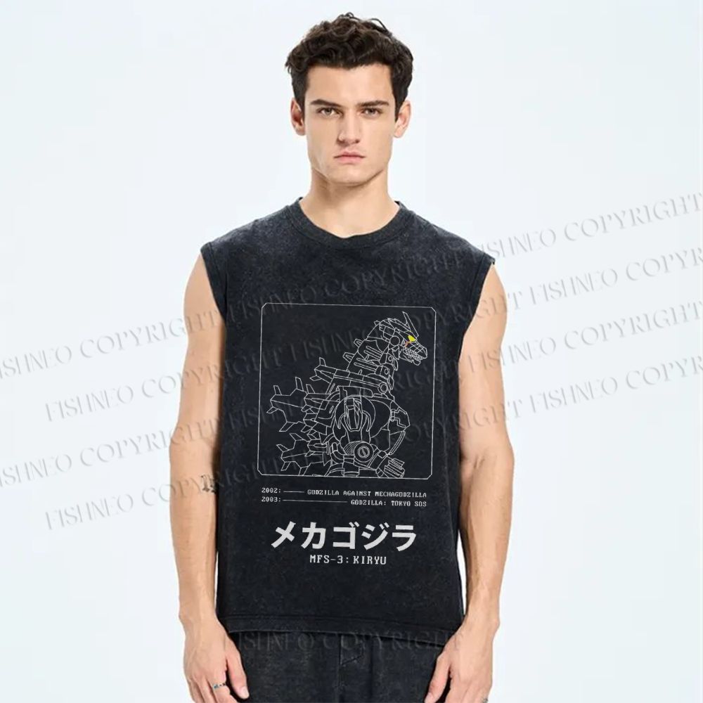 Unisex Godzilla Gundam Mechagodzilla Printed Washed Tank Top