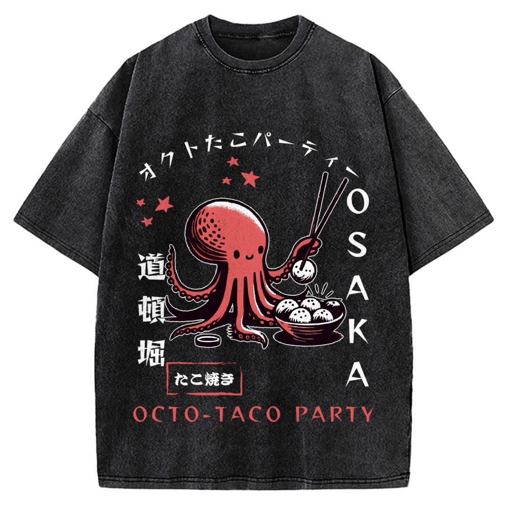 Octo Taco Party Osaka Octopus Takoyaki Vintage Washed T-shirt