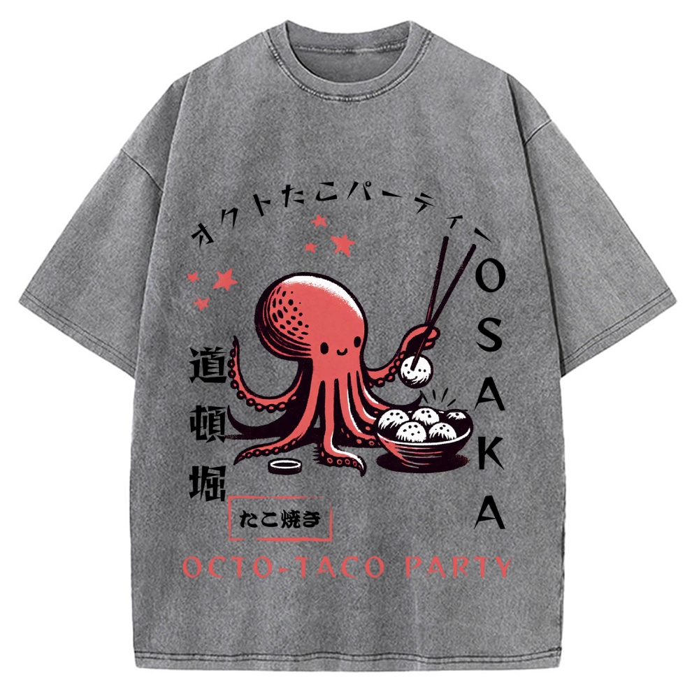 Octo Taco Party Osaka Octopus Takoyaki Vintage Washed T-shirt
