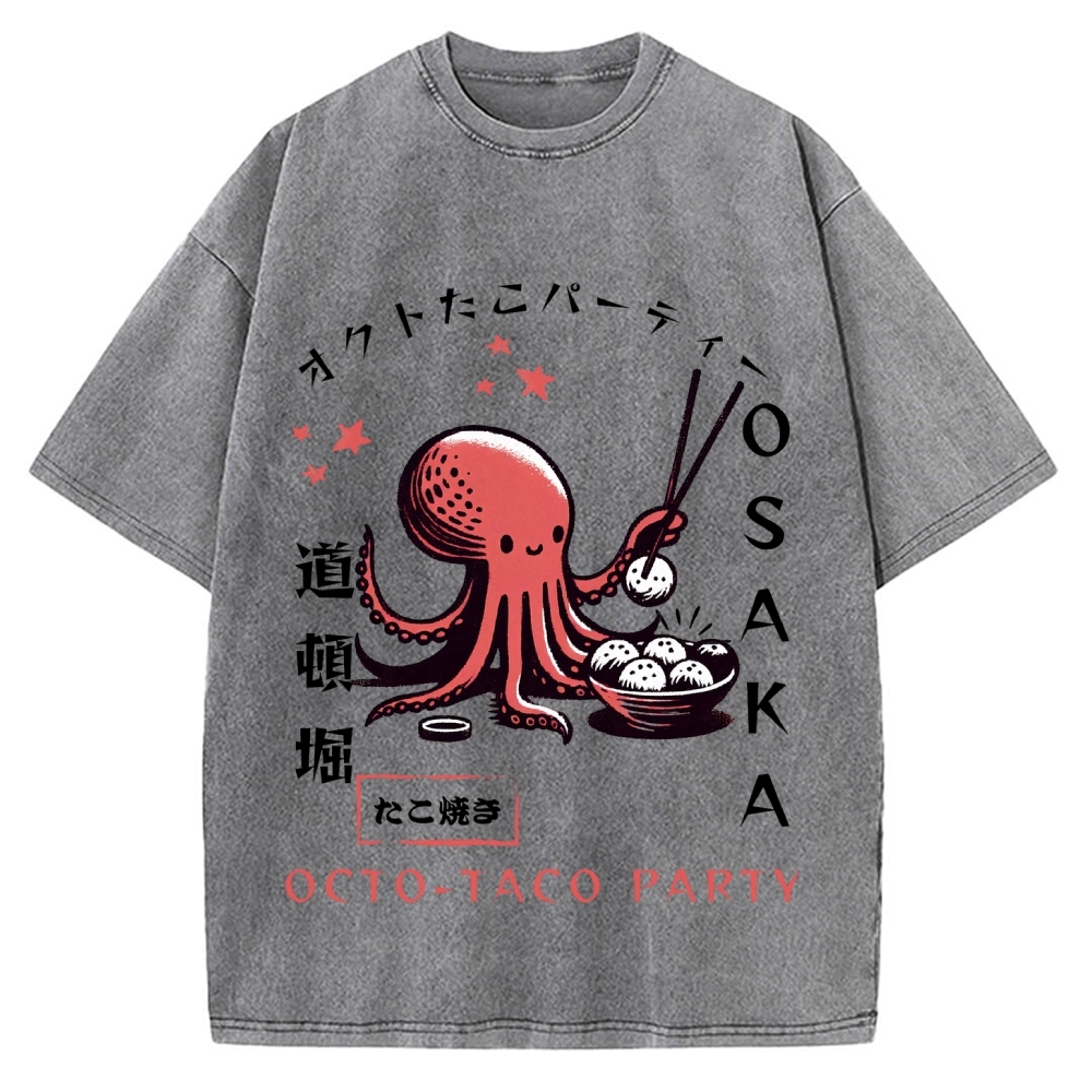 Octo Taco Party Osaka Octopus Takoyaki Vintage Washed T-shirt