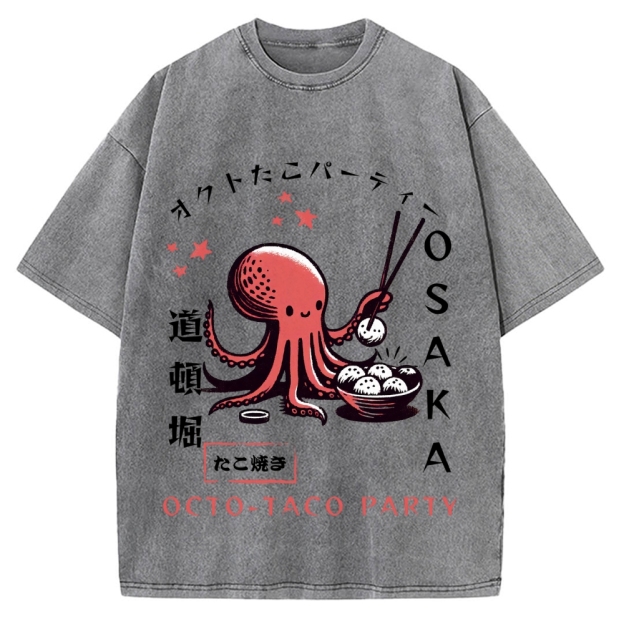Octo Taco Party Osaka Octopus Takoyaki Vintage Washed T-shirt