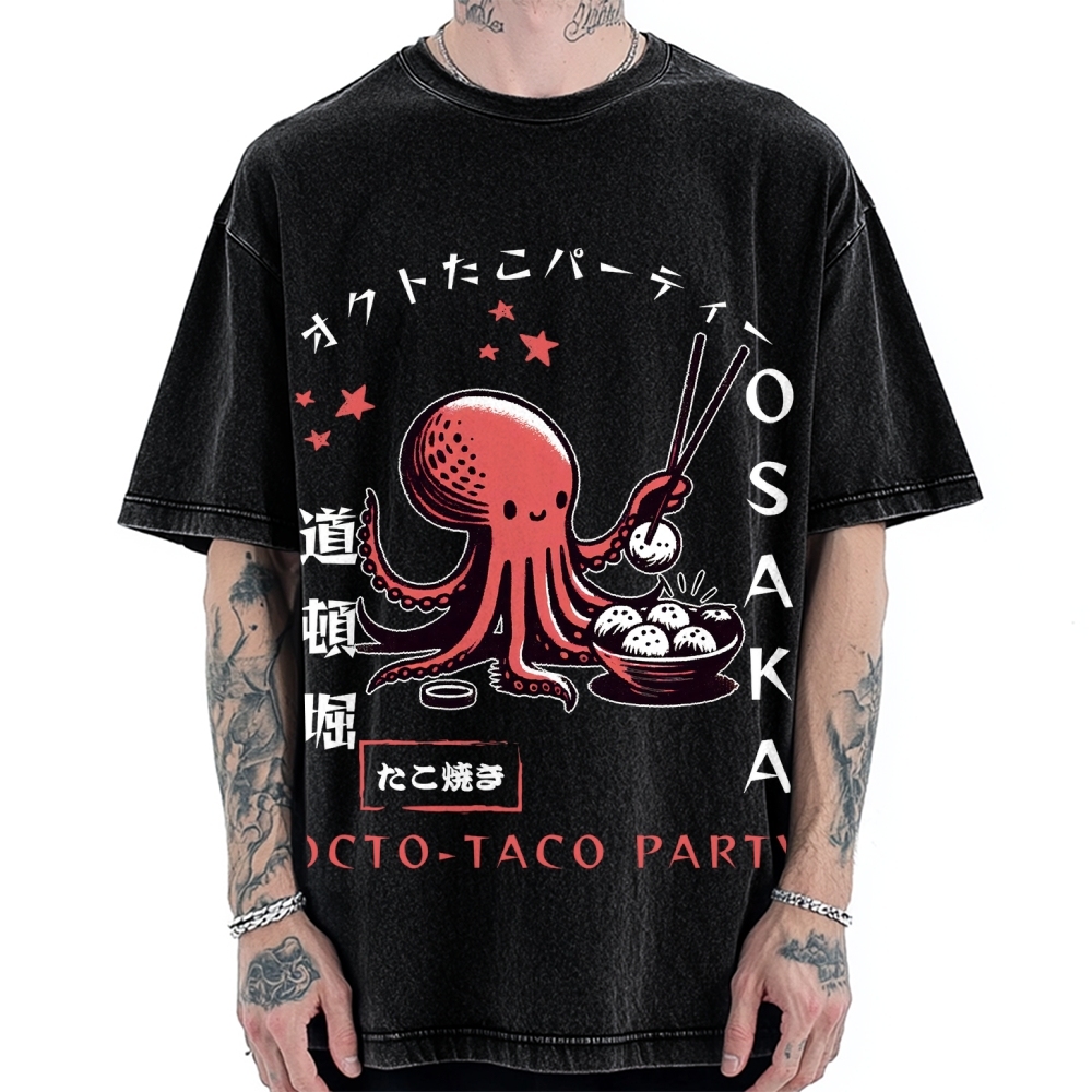 Octo Taco Party Osaka Octopus Takoyaki Vintage Washed T-shirt