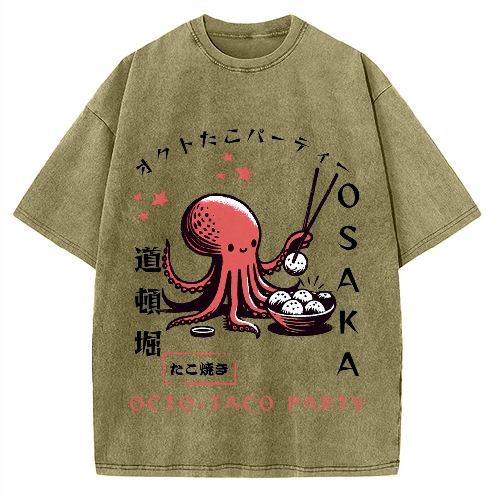 Octo Taco Party Osaka Octopus Takoyaki Vintage Washed T-shirt