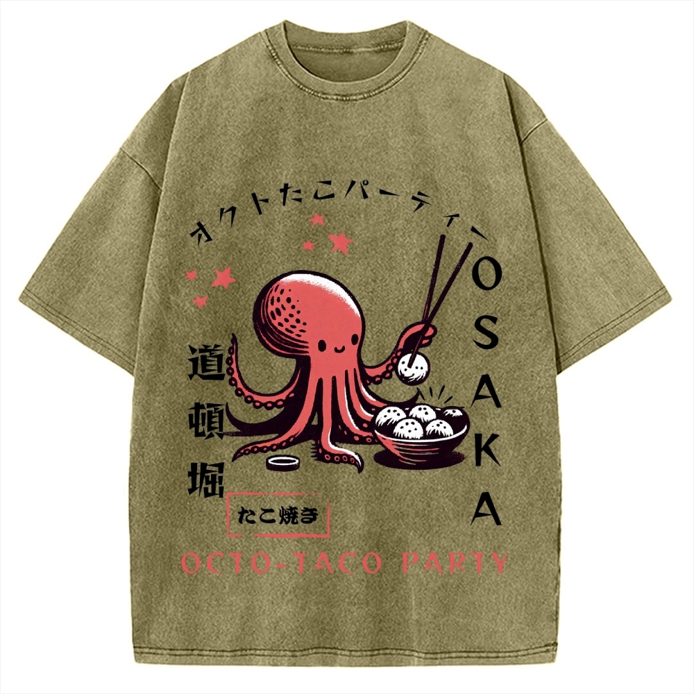 Octo Taco Party Osaka Octopus Takoyaki Vintage Washed T-shirt