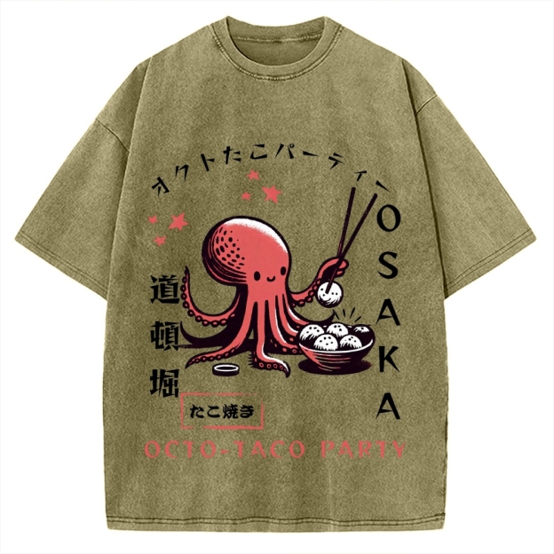 Octo Taco Party Osaka Octopus Takoyaki Vintage Washed T-shirt